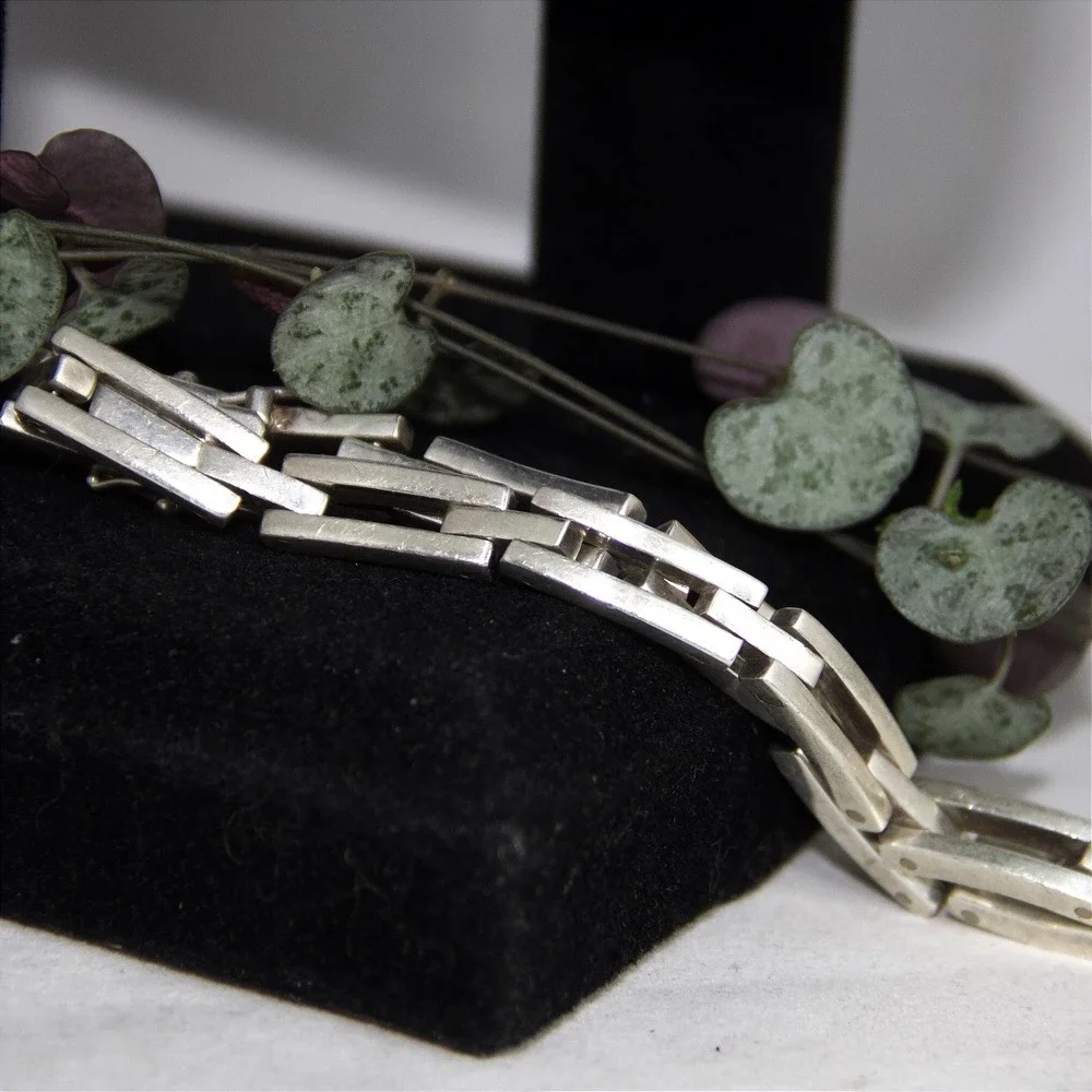 VTG HEAVY Taxco Sterling Silver 925 Link Bracelet Mexico 9 Inch 50g Geometric